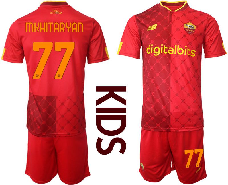 Youth 2022-2023 Club AS Rome home red #77 Soccer Jersey